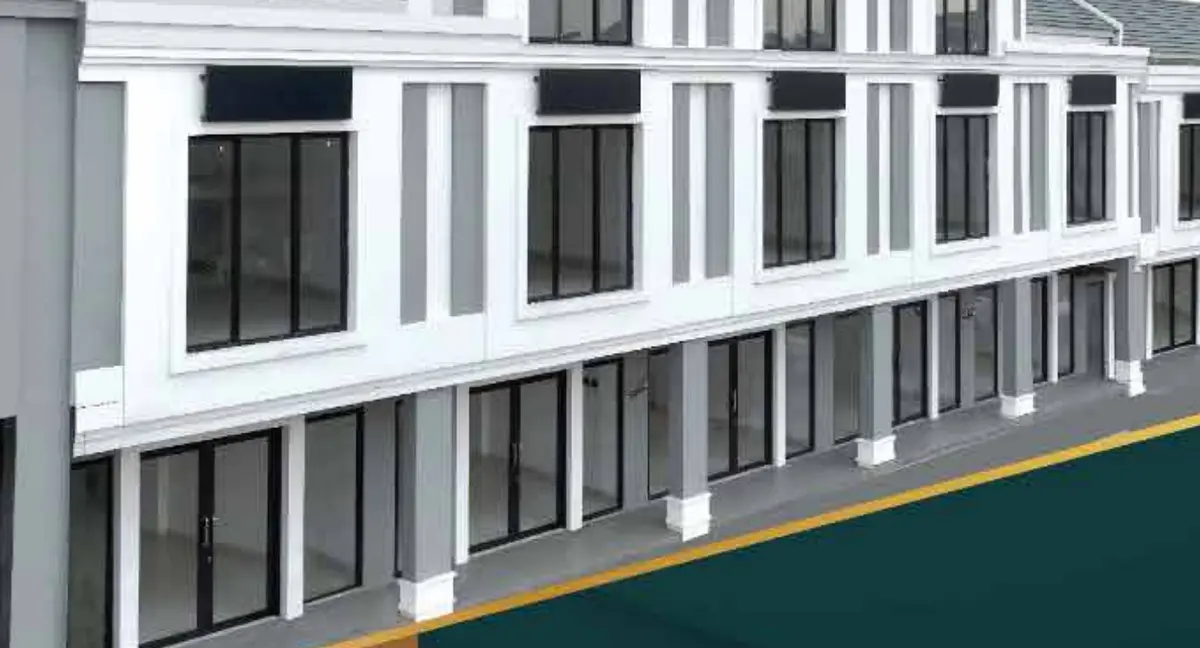 Ruko Emerald — Tampak Deretan Ruko, Fasad Putih Modern Klasik